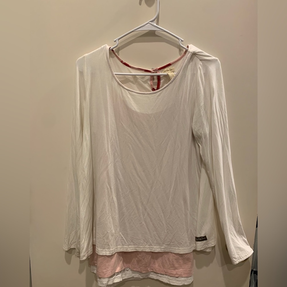 Matilda Jane Ling Sleeve Shirt in Cream with pink Sleeveless Under shirt